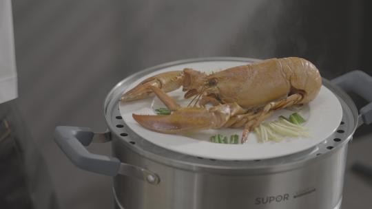C3599 厨房 蒸龙虾视频素材模板下载