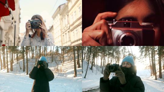 【合集】冬季公园模特相机拍照