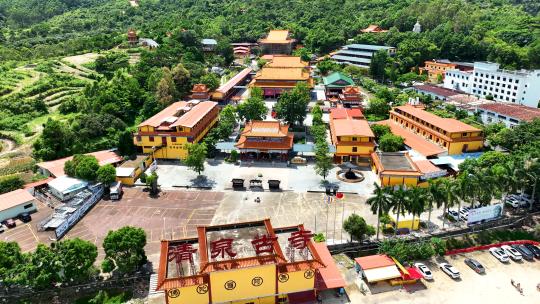 航拍广东惠州大亚湾历史古建筑寺庙清泉古寺