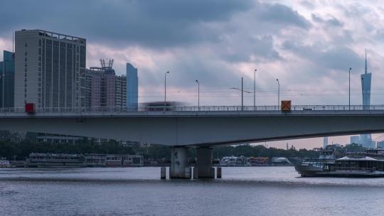 广州珠江江湾大桥车流与乌云密布延时景观
