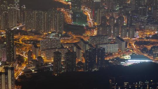 香港城市景观及夜间交通