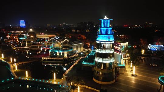 浙江湖州月亮广场喜来登夜景月亮酒店航拍