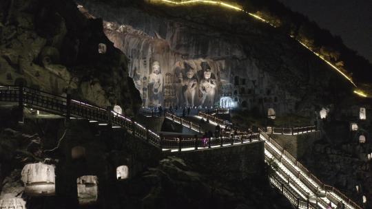 龙门石窟夜景航拍香山寺洛阳景点文化