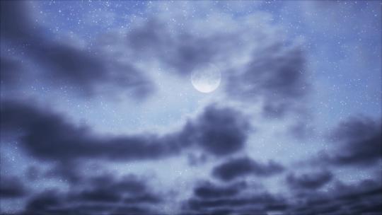 夜晚月亮下天空云彩变化