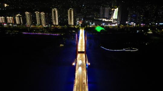 重庆云阳长江大桥城市夜景航拍