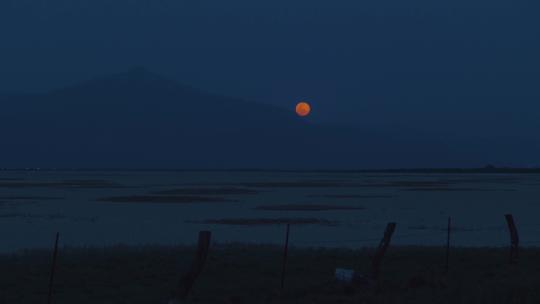 夜晚有月亮的沙漠天际线