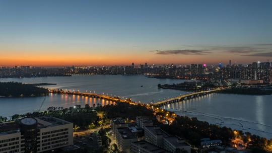 武汉南湖夕阳夜景延时高清在线视频素材下载