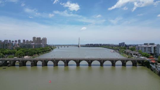 航拍江西抚州文昌桥视频素材模板下载