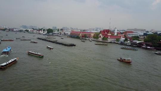 泰国城市河流船只航拍709.