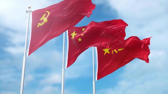 蓝天下八一军旗迎风飘扬