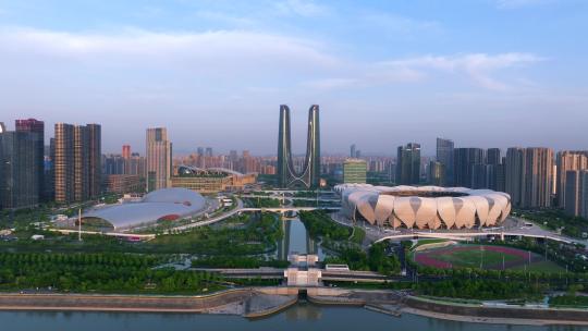 航拍杭州奥体中心亚运会场馆1视频素材模板下载