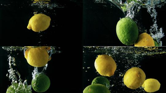 多镜头展示柠檬入水