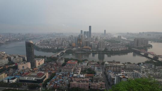航拍广西柳州城市风光交通夜景
