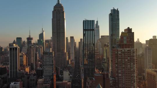 4K城市航拍纽约曼哈顿帝国大厦城市建筑交通