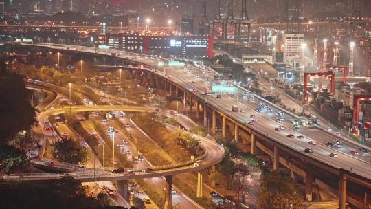 香港葵涌货柜码头车流夜景