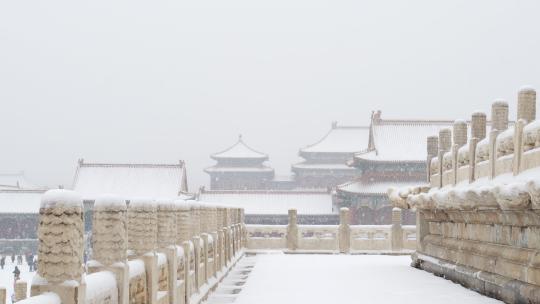 北京故宫博物院下雪天游客人流实拍