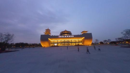 穿越机航拍中国扬州大运河博物馆大运塔夜景