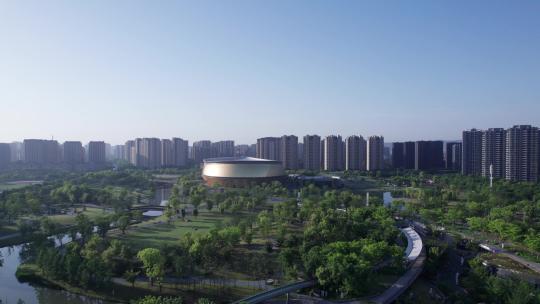 杭州大运河亚运公园 清晨航拍