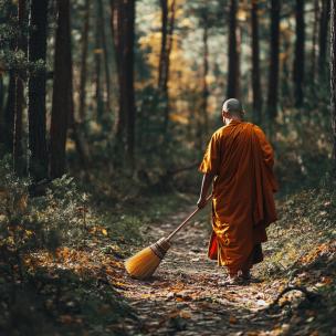 森林鸟叫蝉鸣僧扫地动作环境音效