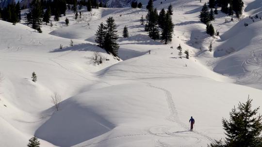滑雪者爬山过程