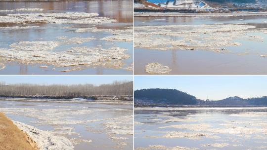 黄河冬季冰凌流凌高清在线视频素材下载