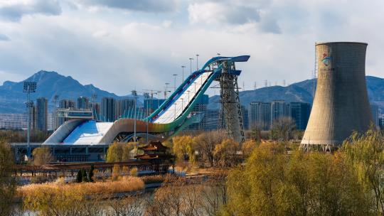 北京首钢园区滑雪大跳台视频素材模板下载