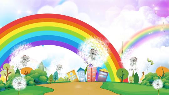 儿童卡通彩虹蒲公英幼儿园演出背景视频