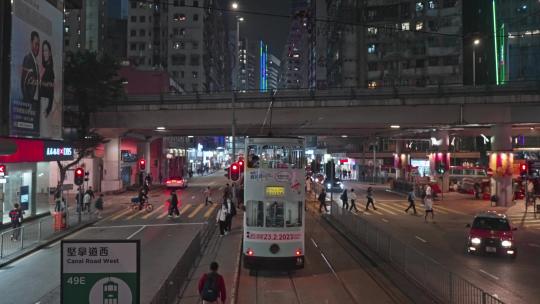 香港行驶的叮叮车二层视角
