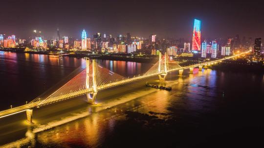 航拍宏伟壮观的武汉长江二桥夜景车流延时视频素材模板下载
