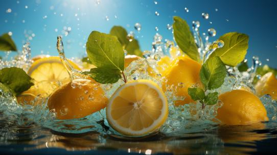 水果柠檬水饮料特写新鲜橙子慢动作水滴薄荷视频素材模板下载