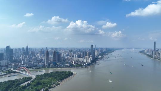 航拍武汉城市地标长江与汉江交汇处江景