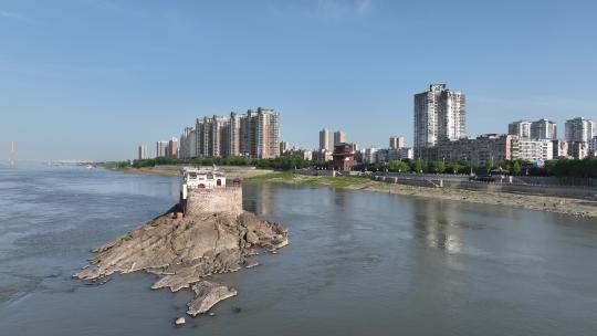湖北省鄂州市观音阁及江畔城景航拍视频视频素材模板下载