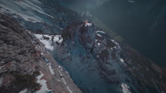 穿越机飞越雪山峡谷冰川视频素材模板下载