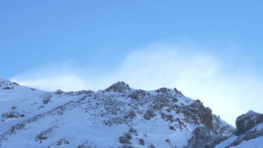 雪吹过落基山脉，晴天高高地在阿尔卑斯山-潘景