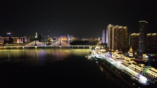 航拍湖南长沙银盆岭大桥夜景视频素材模板下载