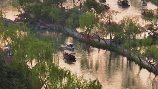 4k航拍春天的扬州瘦西湖