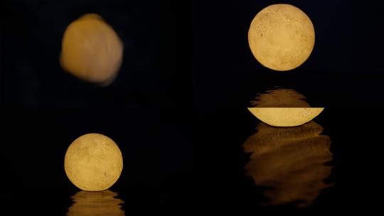 实拍唯美水中月倒影中秋元宵月圆古风