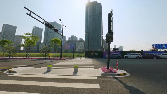 白天杭州市观澜路车左行车空镜视频素材模板下载