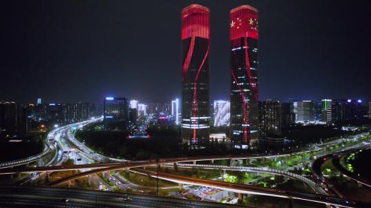 杭州智慧之门城市夜景航拍