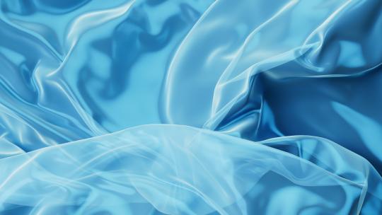 流动飘舞的蓝色光泽布料3D渲染