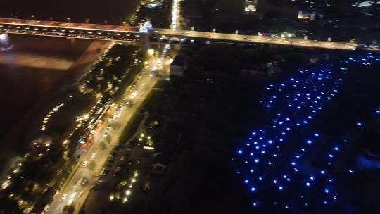 武汉长江大桥夜景航拍视频素材模板下载