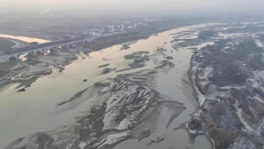 航拍陕西汉中汉江天汉湿地公园落日风光