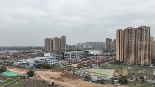 航拍城市湿地公园树林