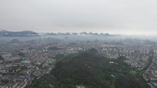 广西桂林城市清晨迷雾云海航拍