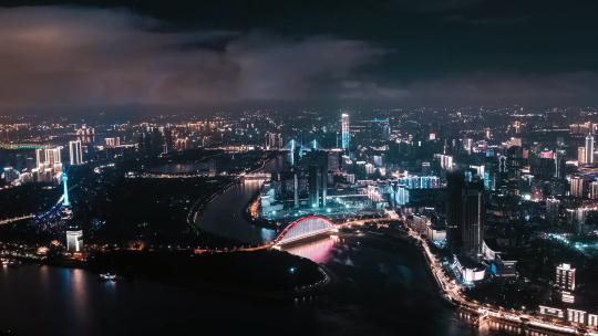 武汉硚口区晴川桥夜景航拍延时摄影视频素材模板下载