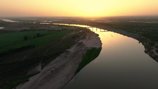 渭河河流河床夕阳