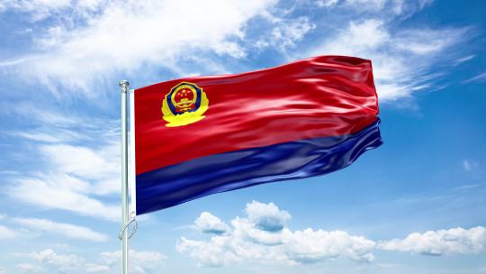 4K警旗随风飘扬 人民警察警徽标志