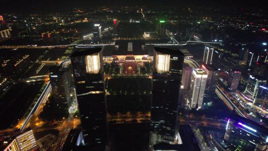 河南郑州火车站夜景灯光航拍视频素材模板下载