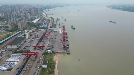 航拍江西九江国际水运中心视频素材模板下载