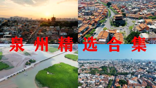 泉州航拍合集泉州西街东西塔福建郑成功雕像高清在线视频素材下载